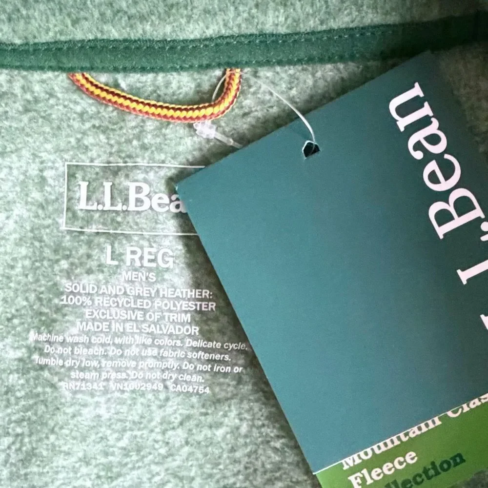 🍀 NWT L.L. Bean Men's Mountain Classic Fleece Vest Size Large Rain Forest